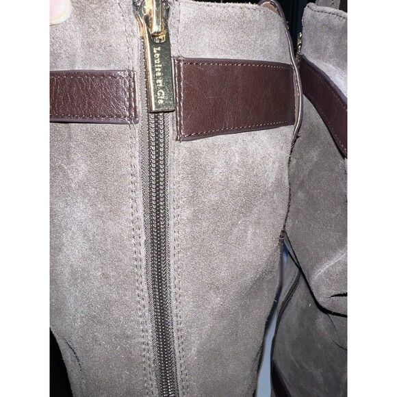LOUISE ET CIE Suede Boots Womens 8M Zip Up Flat Tall Brown Leather Trim Riding - Picture 10 of 13